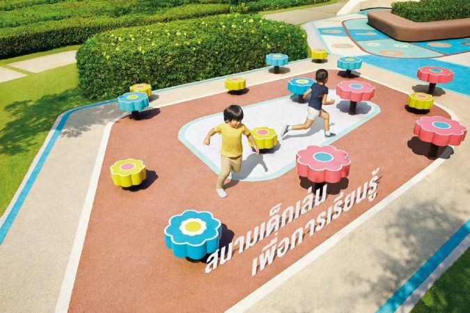 The playground with its coloured surfacing