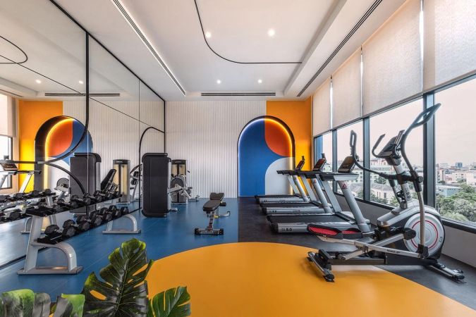 The gym with panoramic glazing
