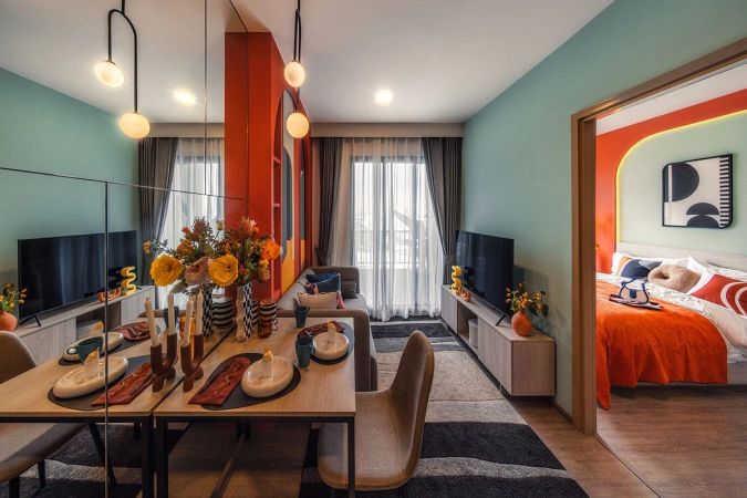 The living area of the show apartment