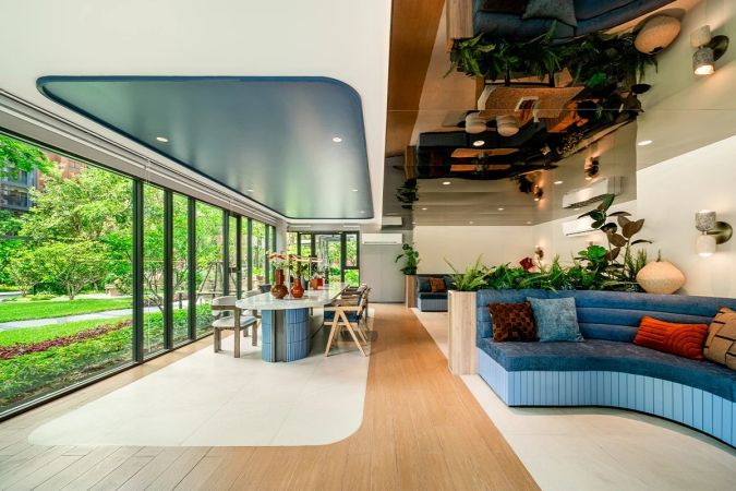 The co-working space opening onto the courtyard