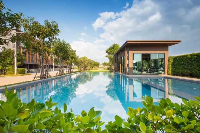 The long pool by the clubhouse