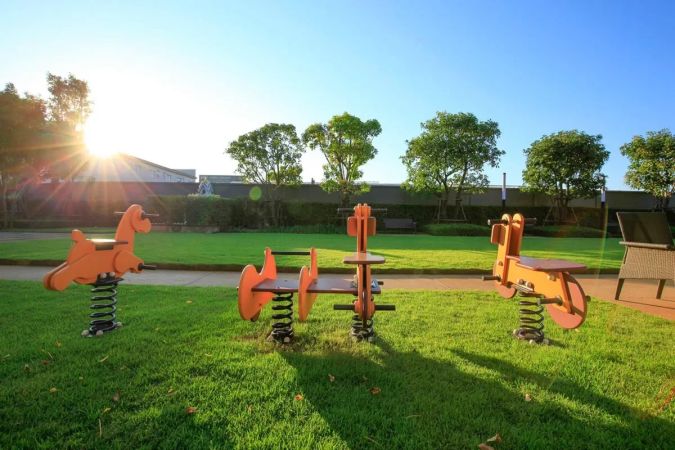 The playground with its spring rockers
