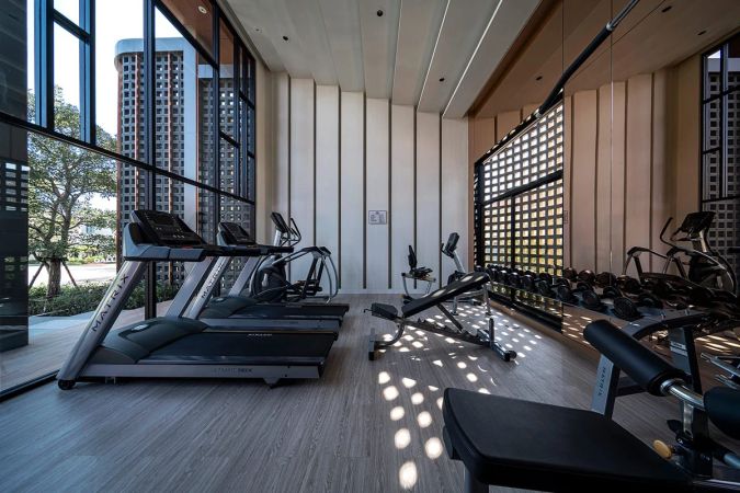 The gym behind a perforated screen