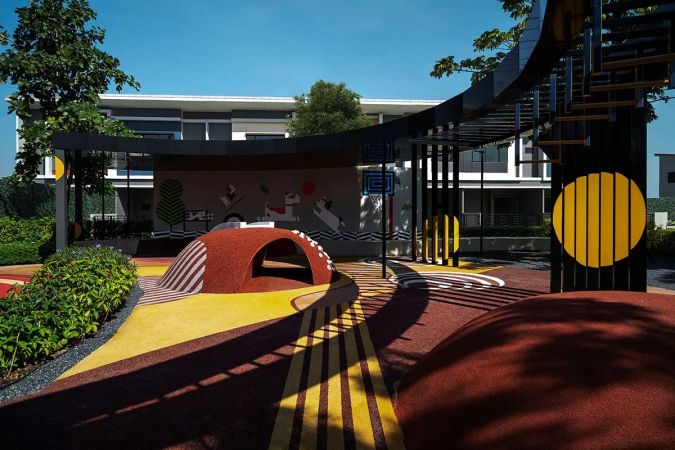 The playground with its arches and slides