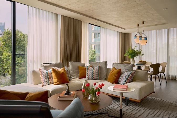 The living room of the show apartment
