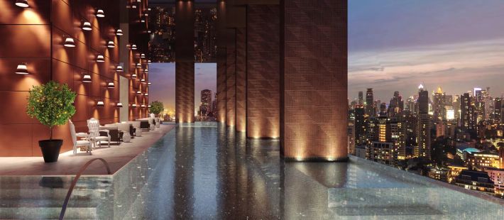 The pool with a night city view
