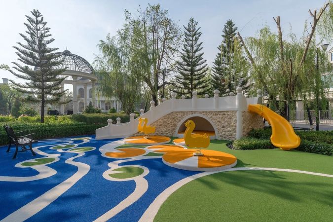 The playground with its water graphics