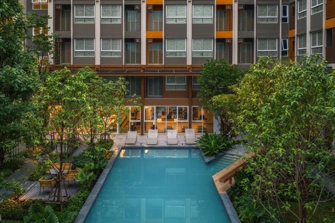 The pool among the planting