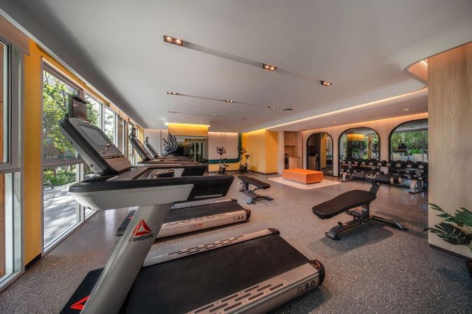 The gym with windows onto the courtyard