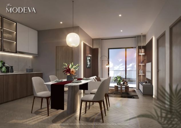 Кухня-гостиная однокомнатной квартиры 55 м² с выходом на балкон